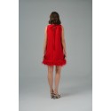 170313 RED COCKTAİL DRESS ATLAS FABRIC