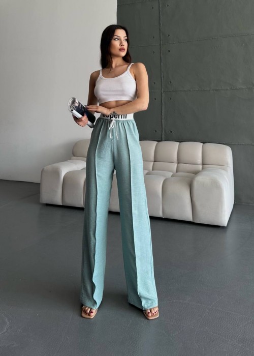 182146 WATER GREEN TROUSERS LINEN FABRIC