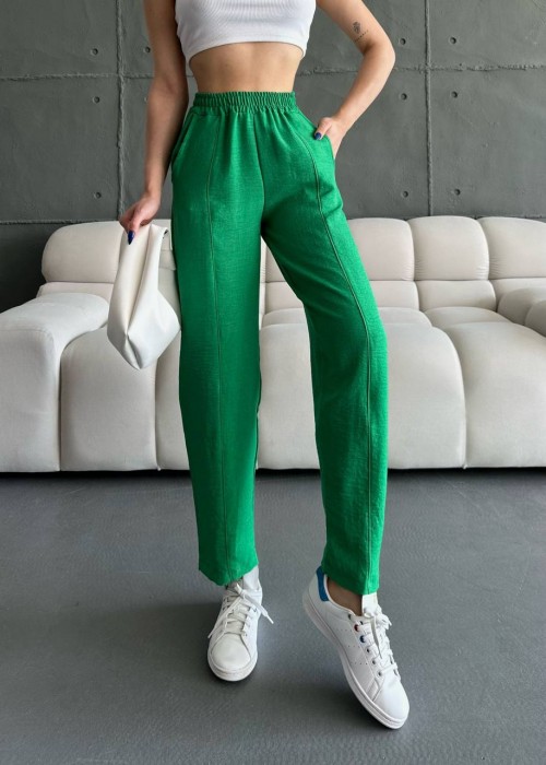 183207 GREEN TROUSERS LINEN FABRIC