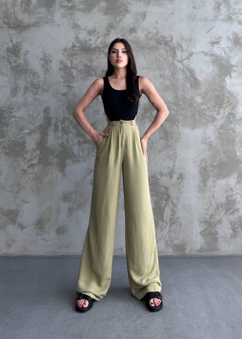 184378 KHAKI TROUSERS LINEN FABRIC