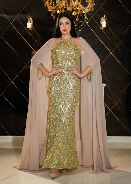 187532 GOLD COCKTAİL DRESS