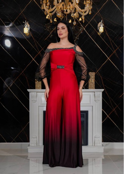 187535 RED COCKTAİL DRESS OVERALLS