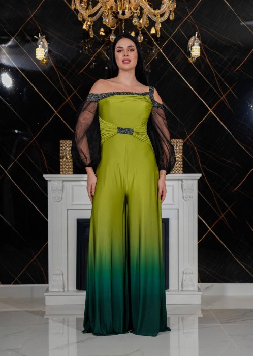 187537 PISTACHIO GREEN COCKTAİL DRESS OVERALLS