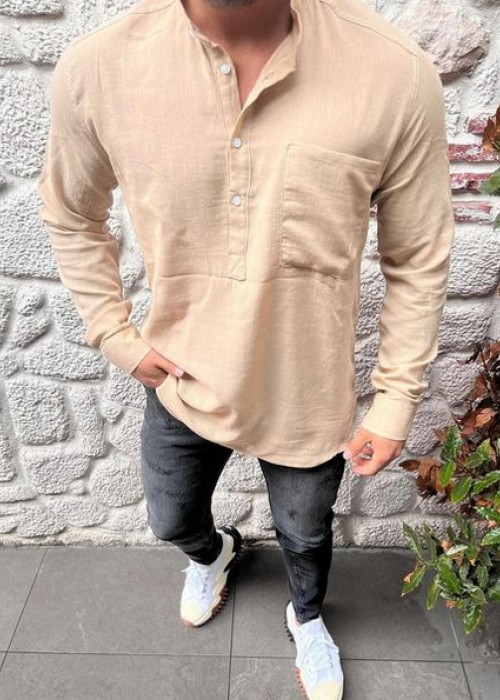 188732 BEIGE MÄNNER SHIRT Kırınkıl -Leinen