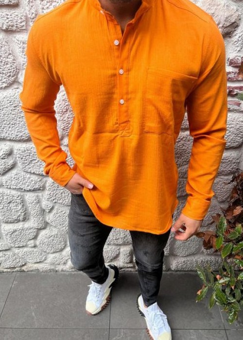 188734 ORANGE MÄNNER SHIRT Kırınkıl -Leinen