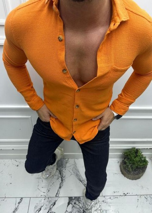 188744 ORANGE MÄNNER SHIRT LEINENSTOFF