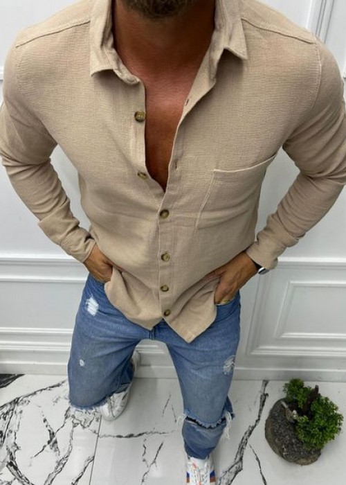 188749 BEIGE MÄNNER SHIRT LEINENSTOFF