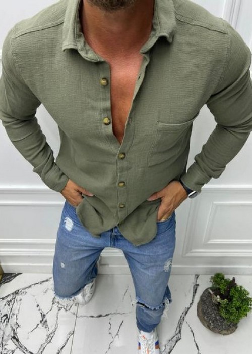 188750 KHAKI MÄNNER SHIRT LEINENSTOFF