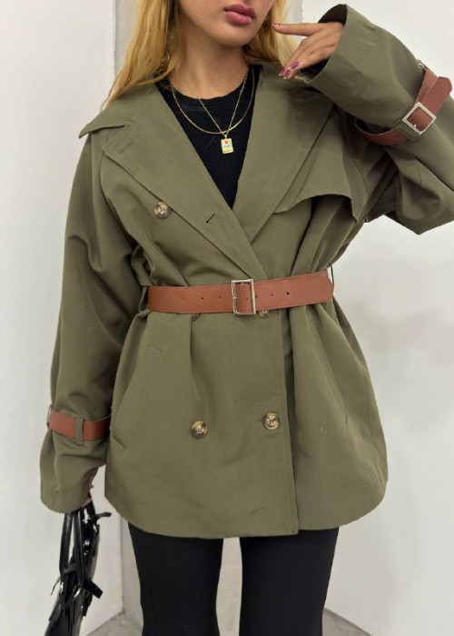 189596 KHAKI COAT Bondit fabric