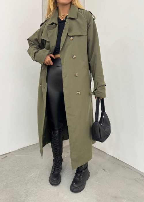 189601 KHAKI COAT Bondit fabric