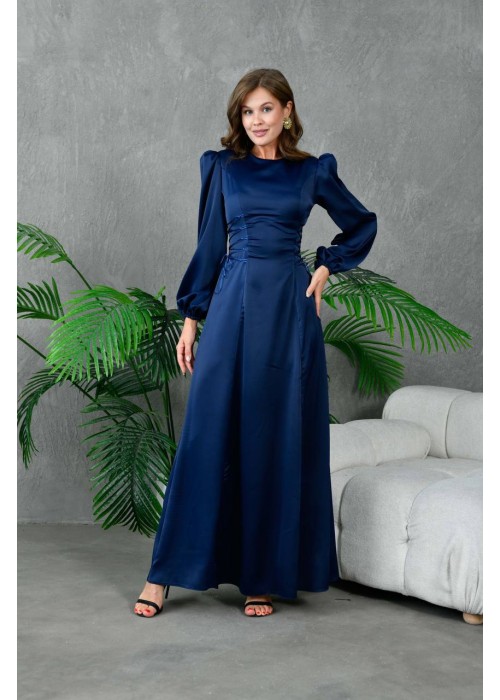 191045 NAVY BLUE COCKTAİL DRESS SATIN FABRIC