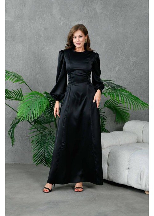 191046 BLACK COCKTAİL DRESS SATIN FABRIC