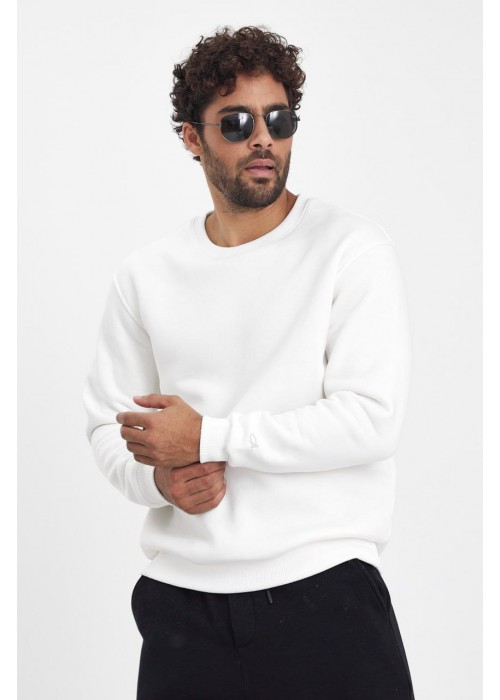 191163 BEYAZ ERKEK SWEATSHIRT ÜÇ İPLİK