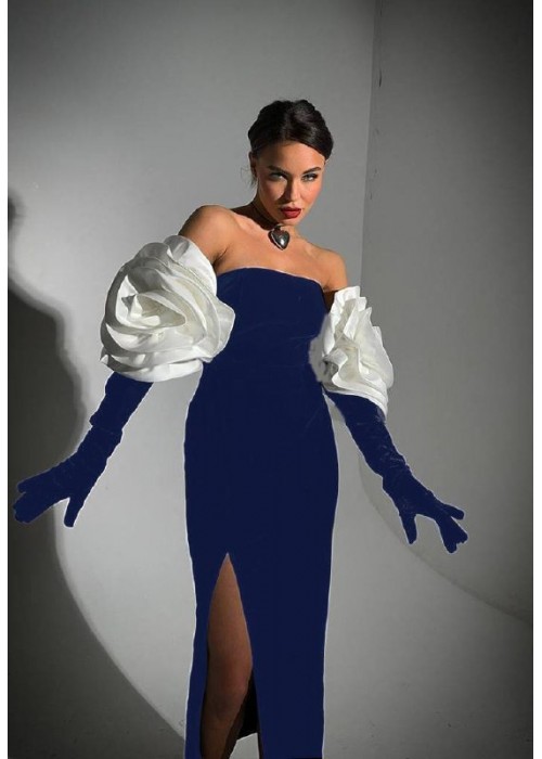 191311 NAVY BLUE COCKTAİL DRESS VELVET