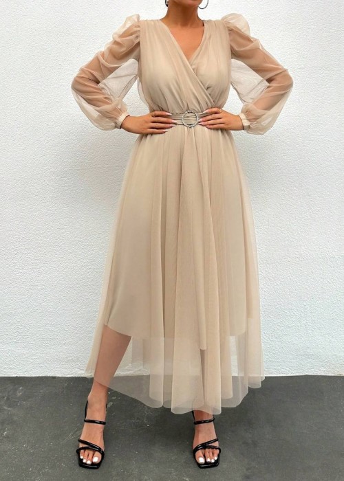 191548 CREAM COCKTAİL DRESS TULLE