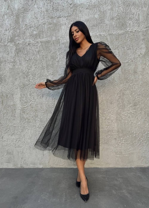 191551 BLACK COCKTAİL DRESS TULLE