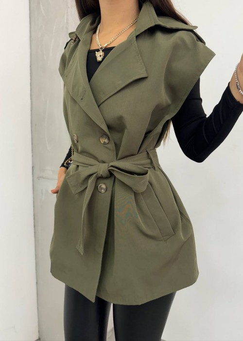 191673 KHAKI COAT Bondit fabric