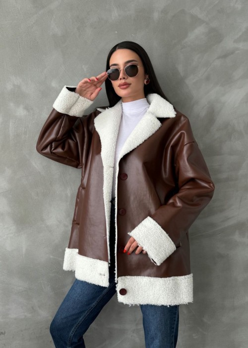 192189 COFFEE COAT FAUX LEATHER