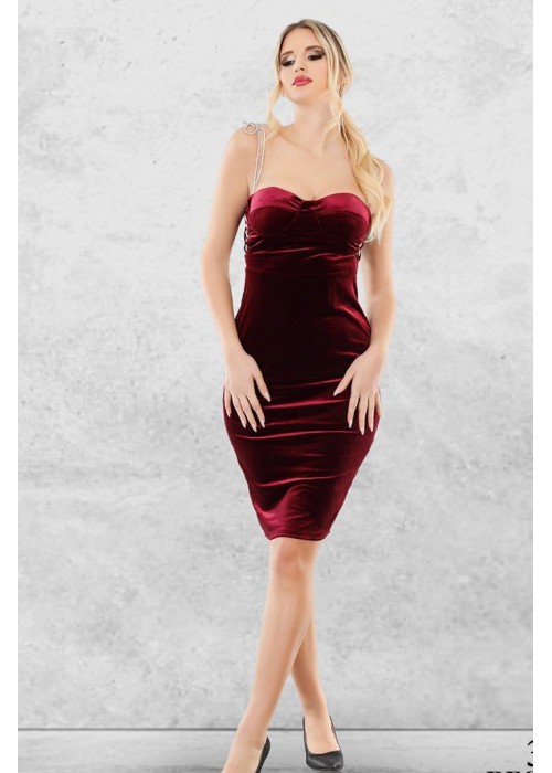 192345 BORDO COCKTAİL DRESS REAR PILISE