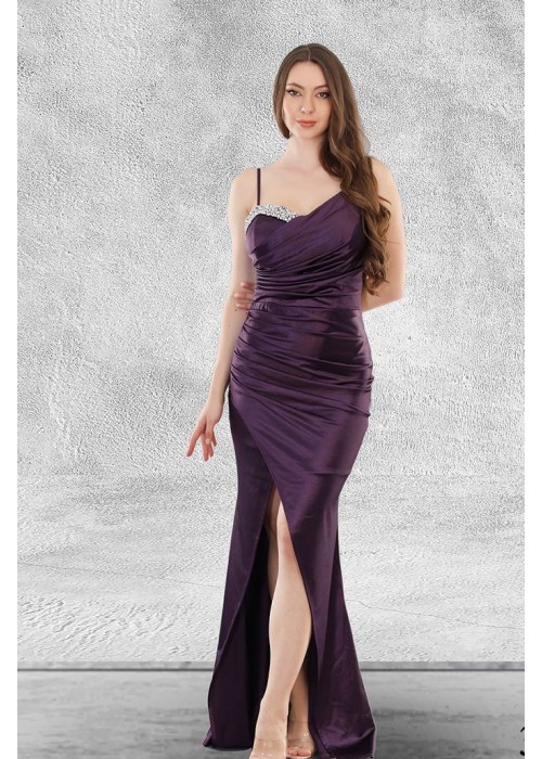 192348 Damson COCKTAİL DRESS SATIN FABRIC