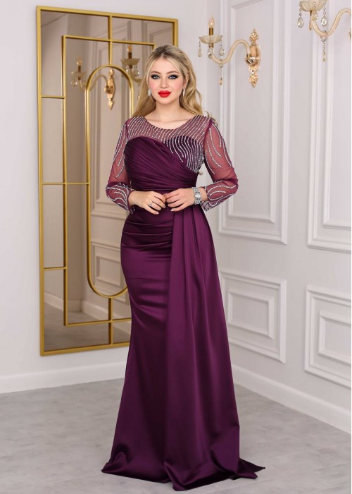 192455 Damson COCKTAİL DRESS SATIN FABRIC