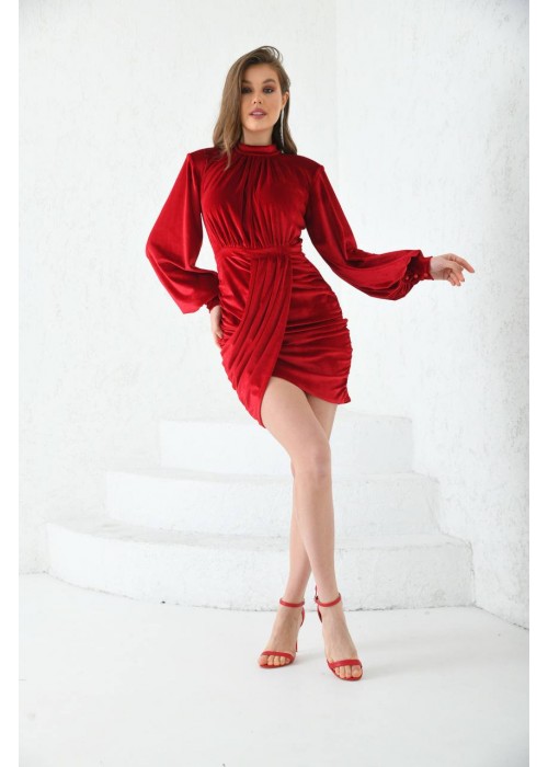 192536 TILE COCKTAİL DRESS VELVET