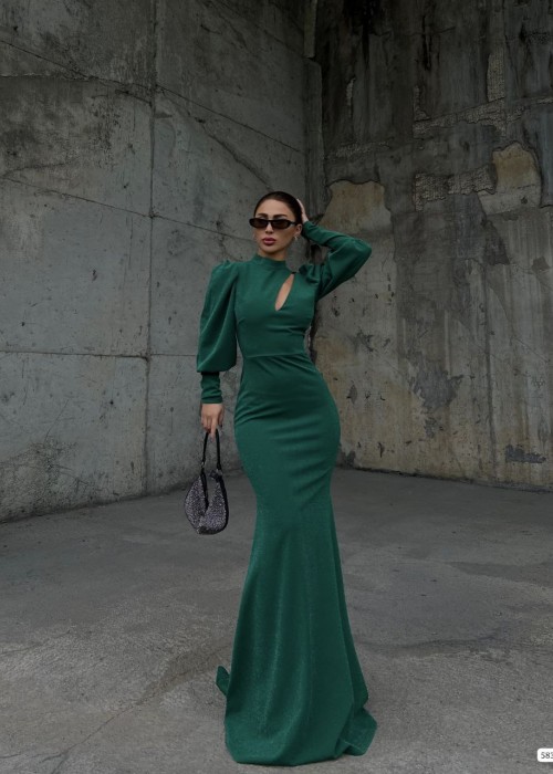 192634 GREEN COCKTAİL DRESS CREP FABRIC