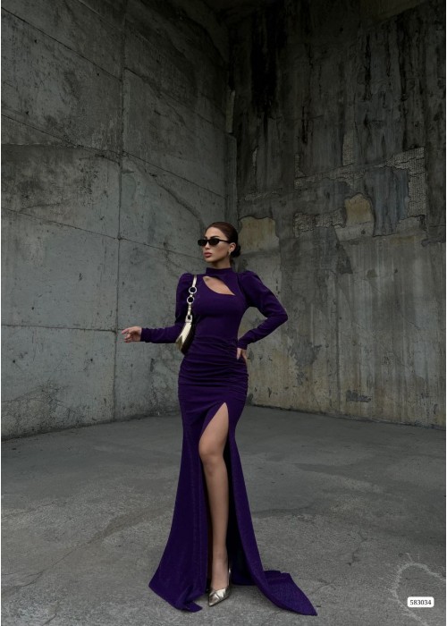 192637 PURPLE COCKTAİL DRESS CREP FABRIC