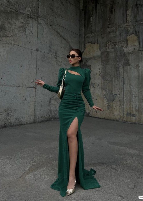 192638 GREEN COCKTAİL DRESS CREP FABRIC