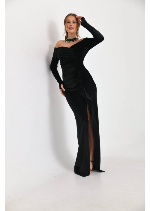 192881 BLACK COCKTAİL DRESS VELVET