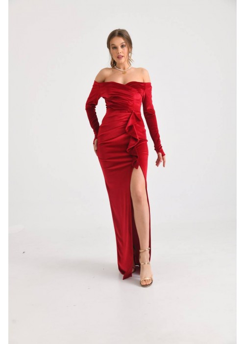 192882 RED COCKTAİL DRESS VELVET