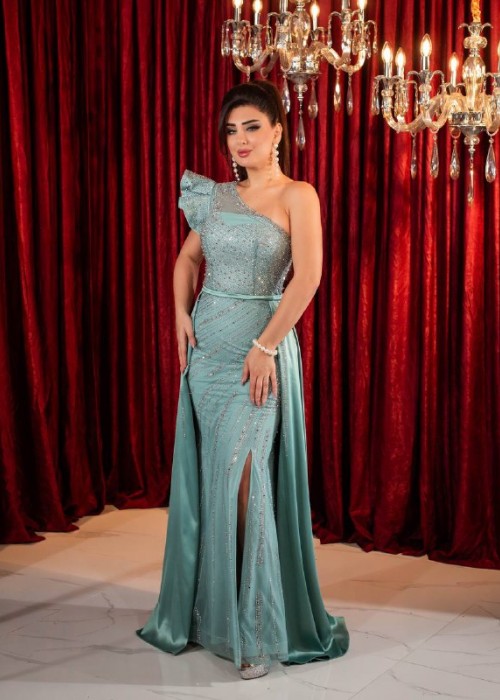 192889 WATER GREEN COCKTAİL DRESS