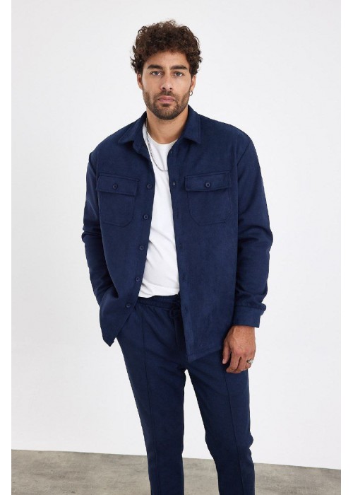 193586 NAVY BLUE MEN SHIRT Suede