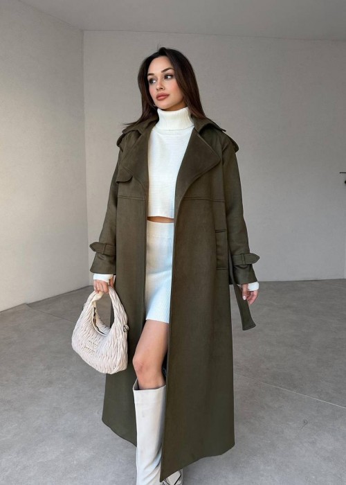 194314 KHAKI COAT Suede