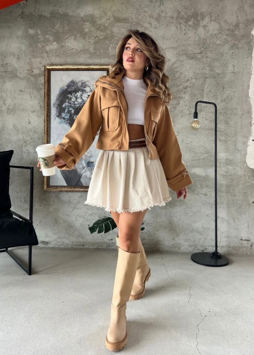 194677 CAMEL COAT Suede