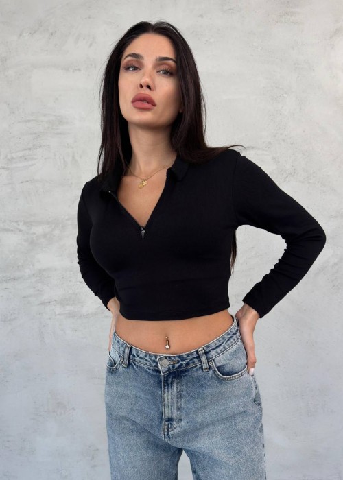 195581 SİYAH SWEAT CROP