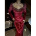 196235 BORDO COCKTAİL DRESS VELVET