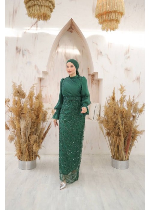 197058 GREEN HIJAB ABİYE