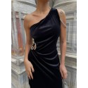 197311 BLACK COCKTAİL DRESS VELVET